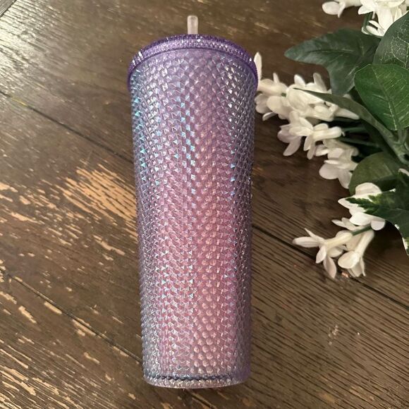 Starbucks Tumbler Venti 24 Oz. Cold Beverage Cup w/ Straw Bling Crystal Lavender - Picture 3 of 9